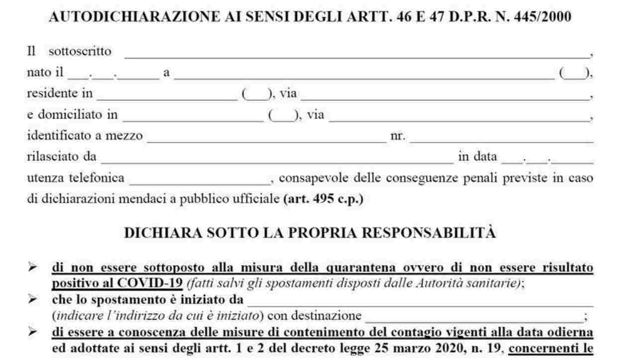 Autocertificazione, cambia per la quarta volta: ecco il nuovo modulo e disposizioni