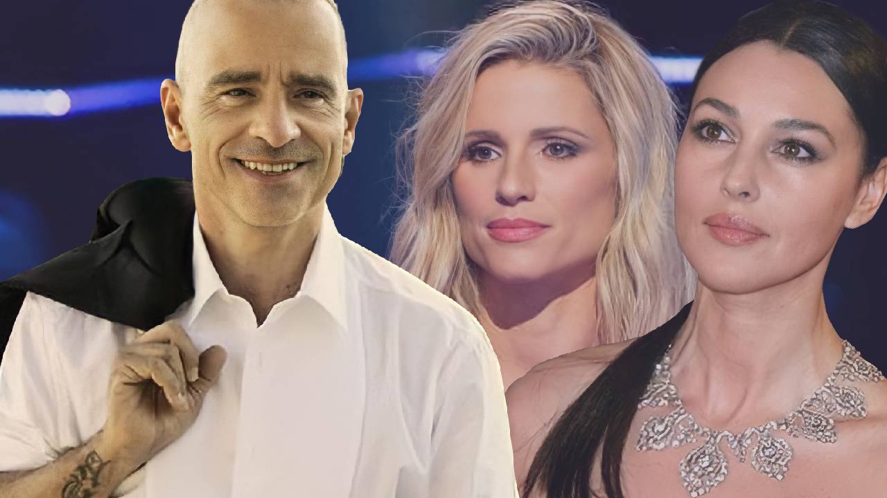 Eros Ramazzotti con Michelle Hunziker e Monica Bellucci