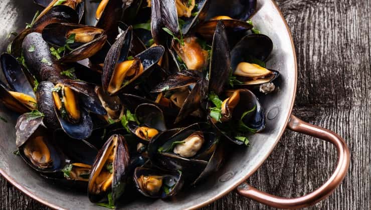 Padella con cozze nere cotte